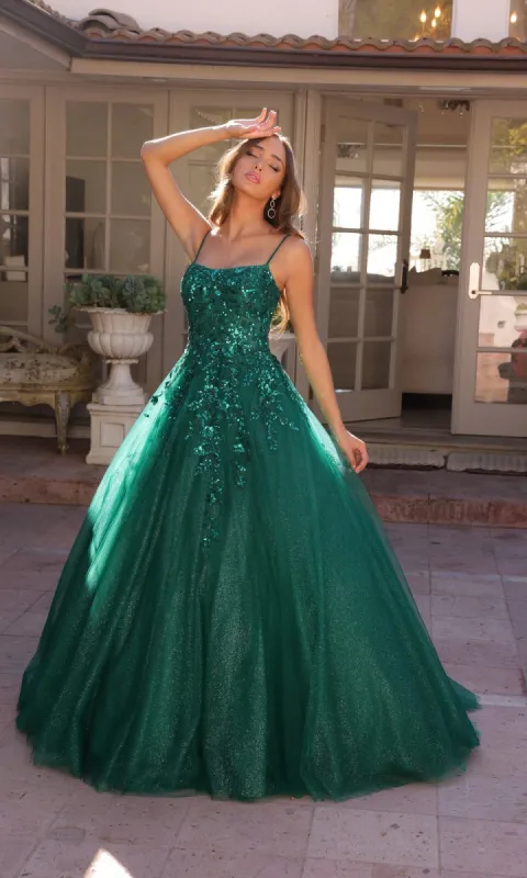Embellished Hunter Green Long Prom Ball Gown H1464 sold by PromGirl