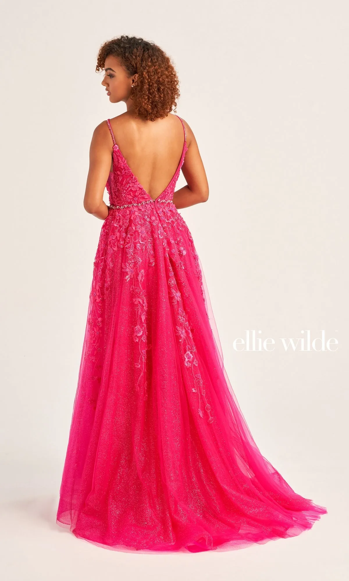 Floral-Lace Ellie Wilde Long Prom Dress EW35113 sold by PromGirl product image thumbnail 2