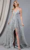 High-Low Backless Silver Glitter Prom Dress BZ017 sold by PromGirl