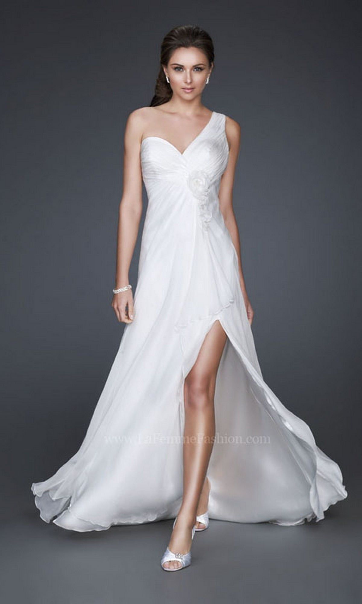 One-Shoulder Long Ivory Dress 16770 sold by PromGirl