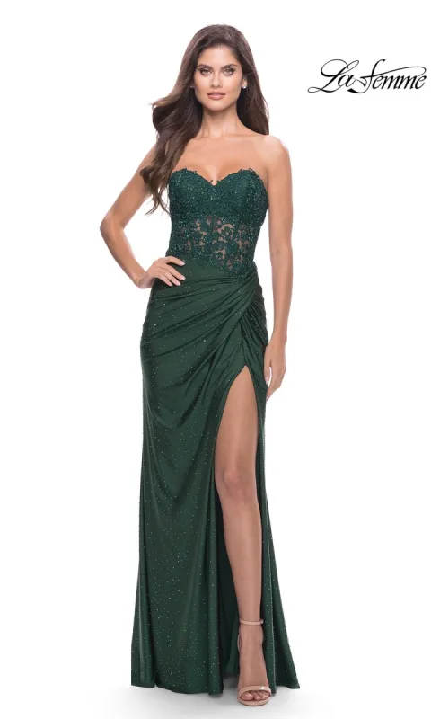 La Femme Strapless Sheer-Waist Prom Dress 31343 sold by PromGirl