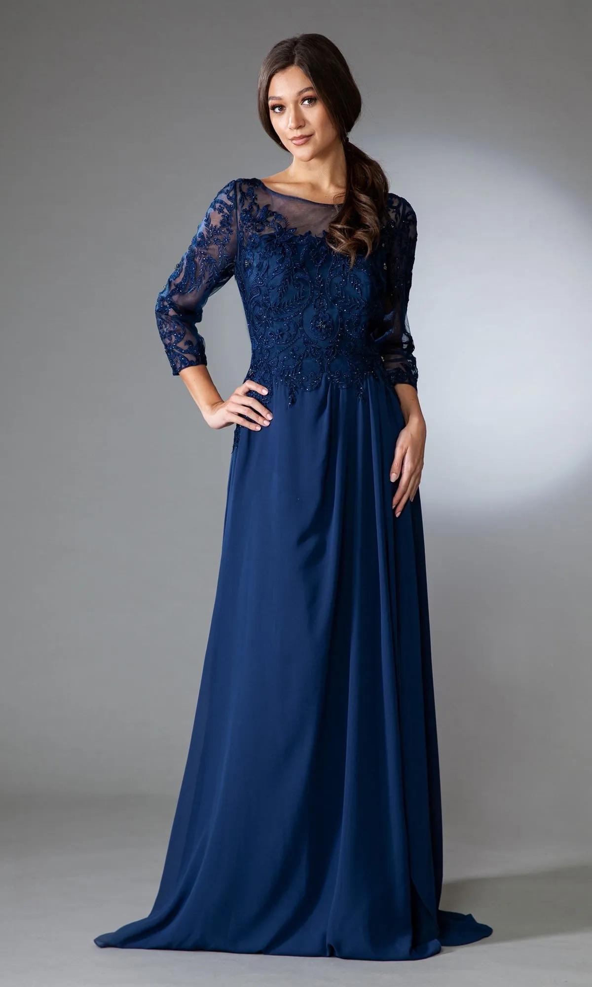 Modest Long-Sleeve Mother-of-the-Bride Dress 7043 sold by PromGirl