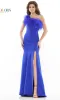 Feather-Trimmed One-Shoulder Long Prom Dress 2405 sold by PromGirl