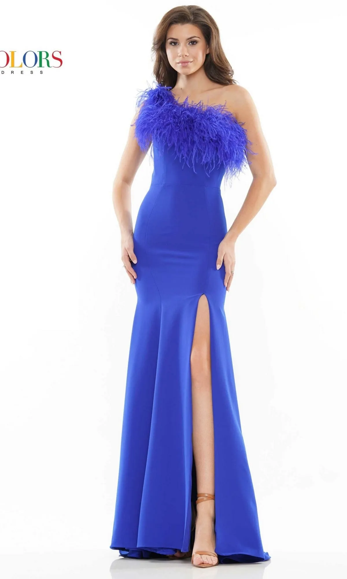 Feather-Trimmed One-Shoulder Long Prom Dress 2405 sold by PromGirl product image thumbnail 5