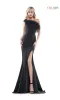 Feather-Trimmed One-Shoulder Long Prom Dress 2405 sold by PromGirl