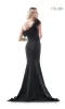 Feather-Trimmed One-Shoulder Long Prom Dress 2405 sold by PromGirl