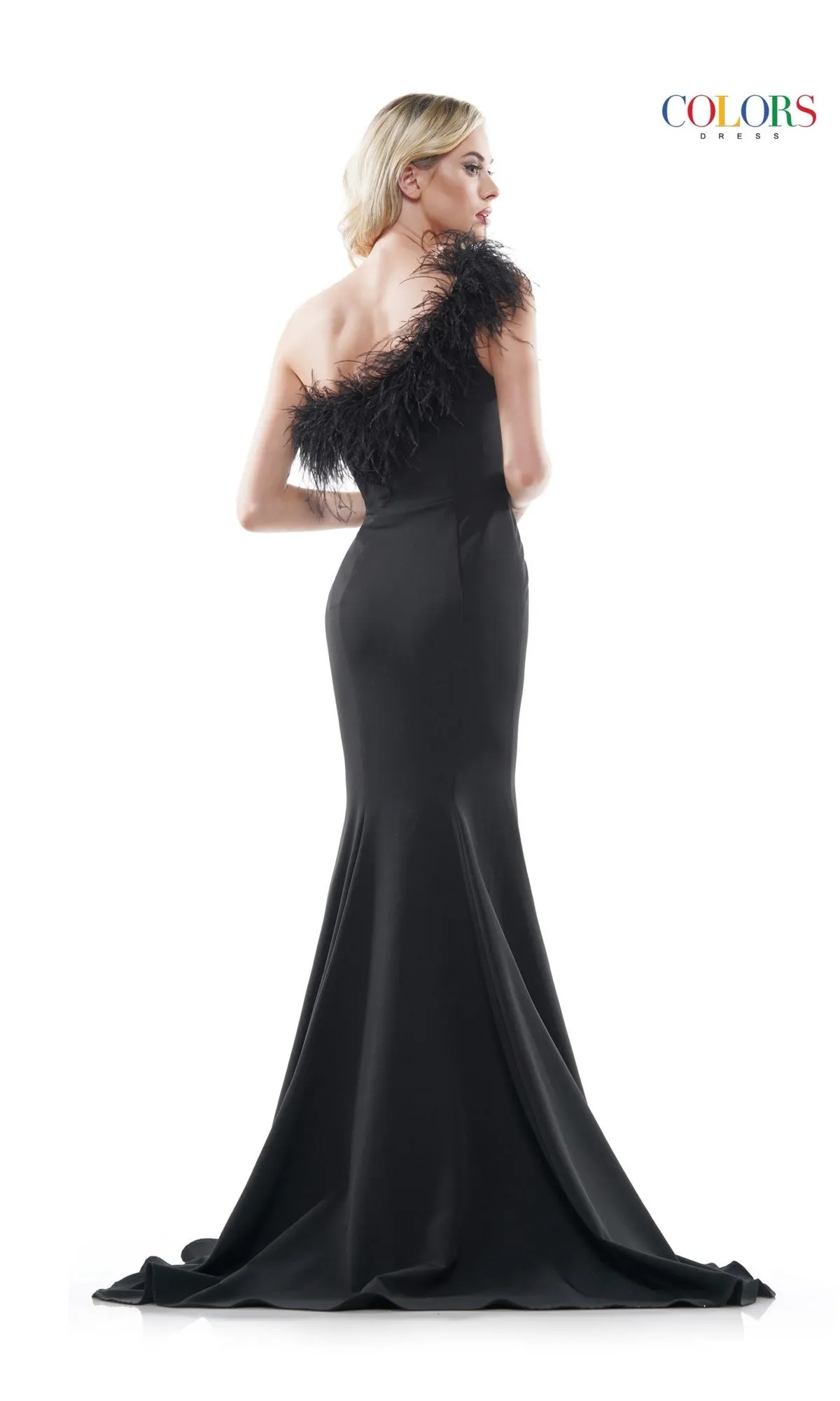 Feather-Trimmed One-Shoulder Long Prom Dress 2405 sold by PromGirl product image thumbnail 2