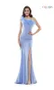 Feather-Trimmed One-Shoulder Long Prom Dress 2405 sold by PromGirl