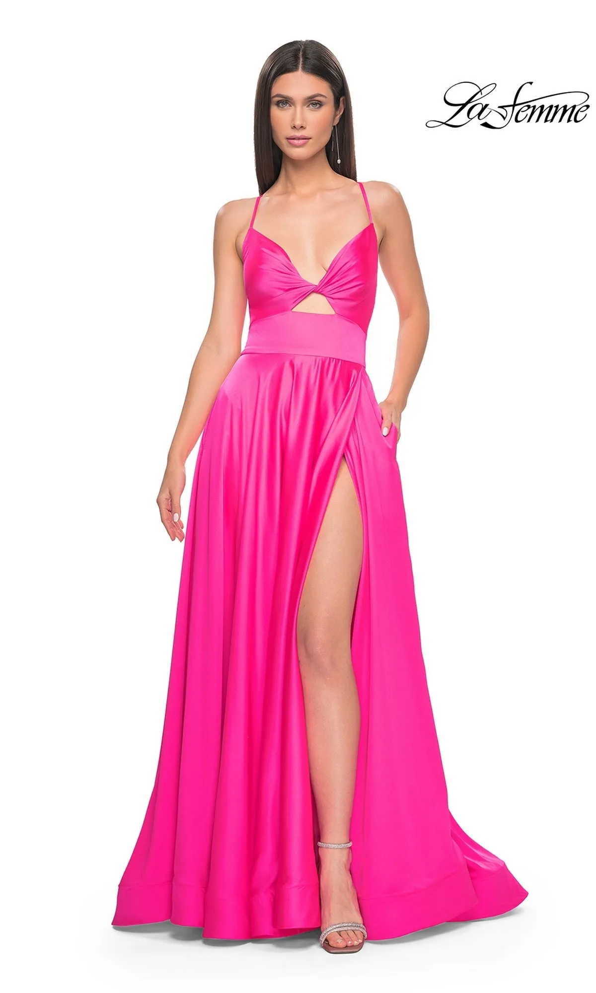 La Femme Twist-Front Long A-Line Prom Dress 31412 sold by PromGirl