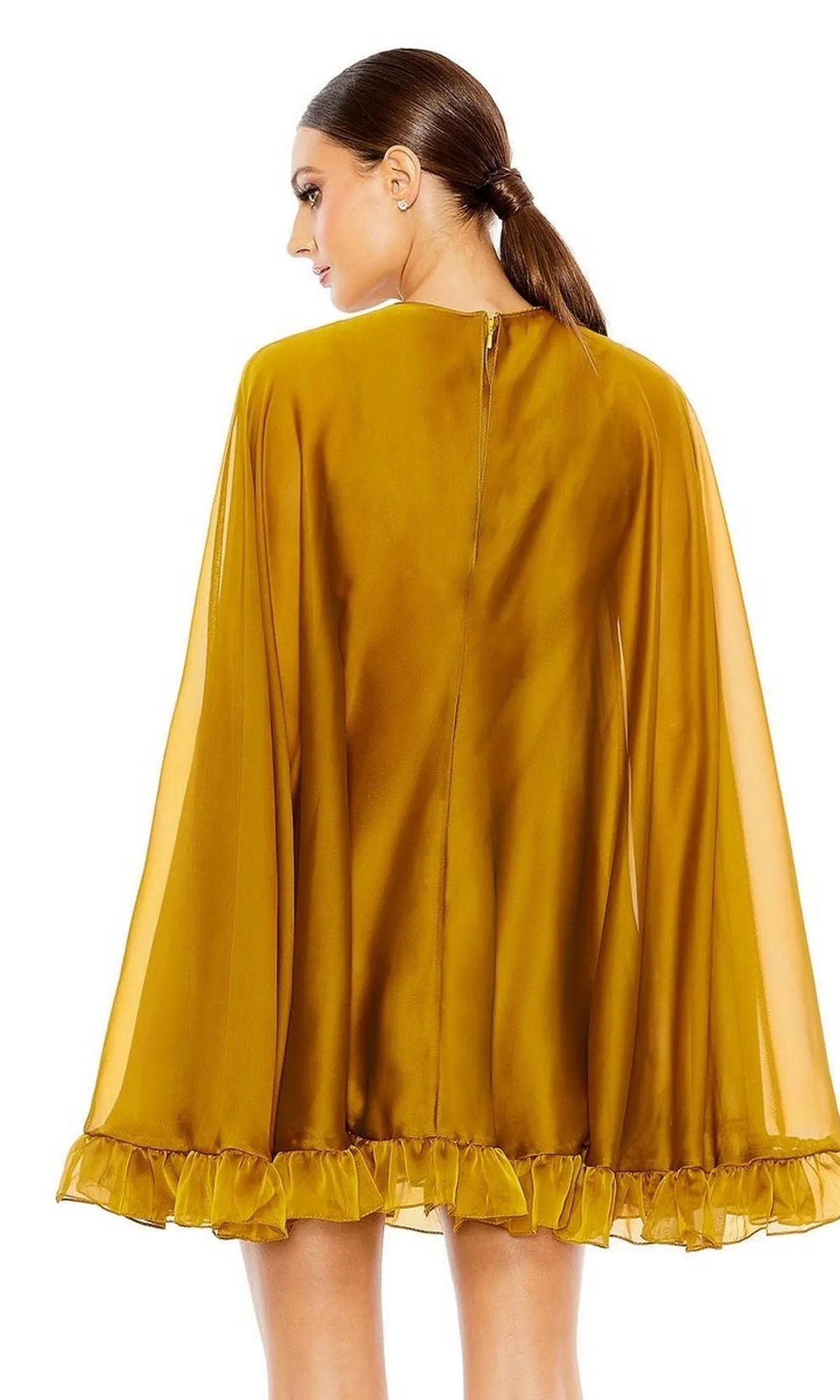 Cape-Sleeve Short Ruffled Party Dress: Mac Duggal 55407 sold by PromGirl product image thumbnail 2