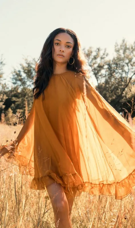 Cape-Sleeve Short Ruffled Party Dress: Mac Duggal 55407 sold by PromGirl