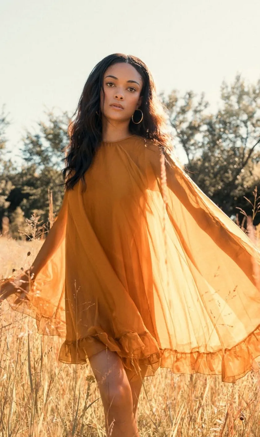 Cape-Sleeve Short Ruffled Party Dress: Mac Duggal 55407 sold by PromGirl