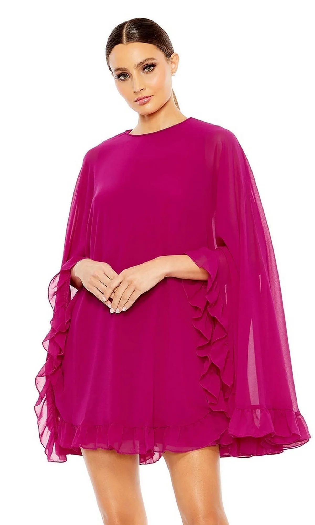 Cape-Sleeve Short Ruffled Party Dress: Mac Duggal 55407 sold by PromGirl product image thumbnail 5