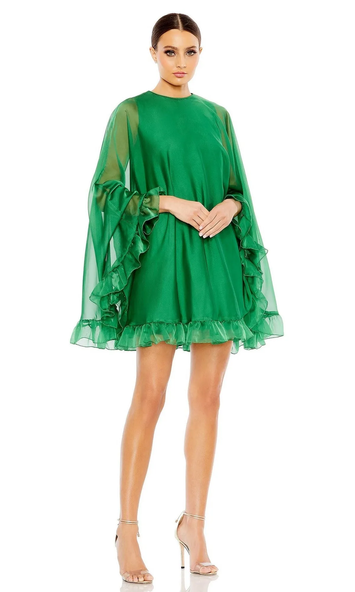 Cape-Sleeve Short Ruffled Party Dress: Mac Duggal 55407 sold by PromGirl product image thumbnail 4
