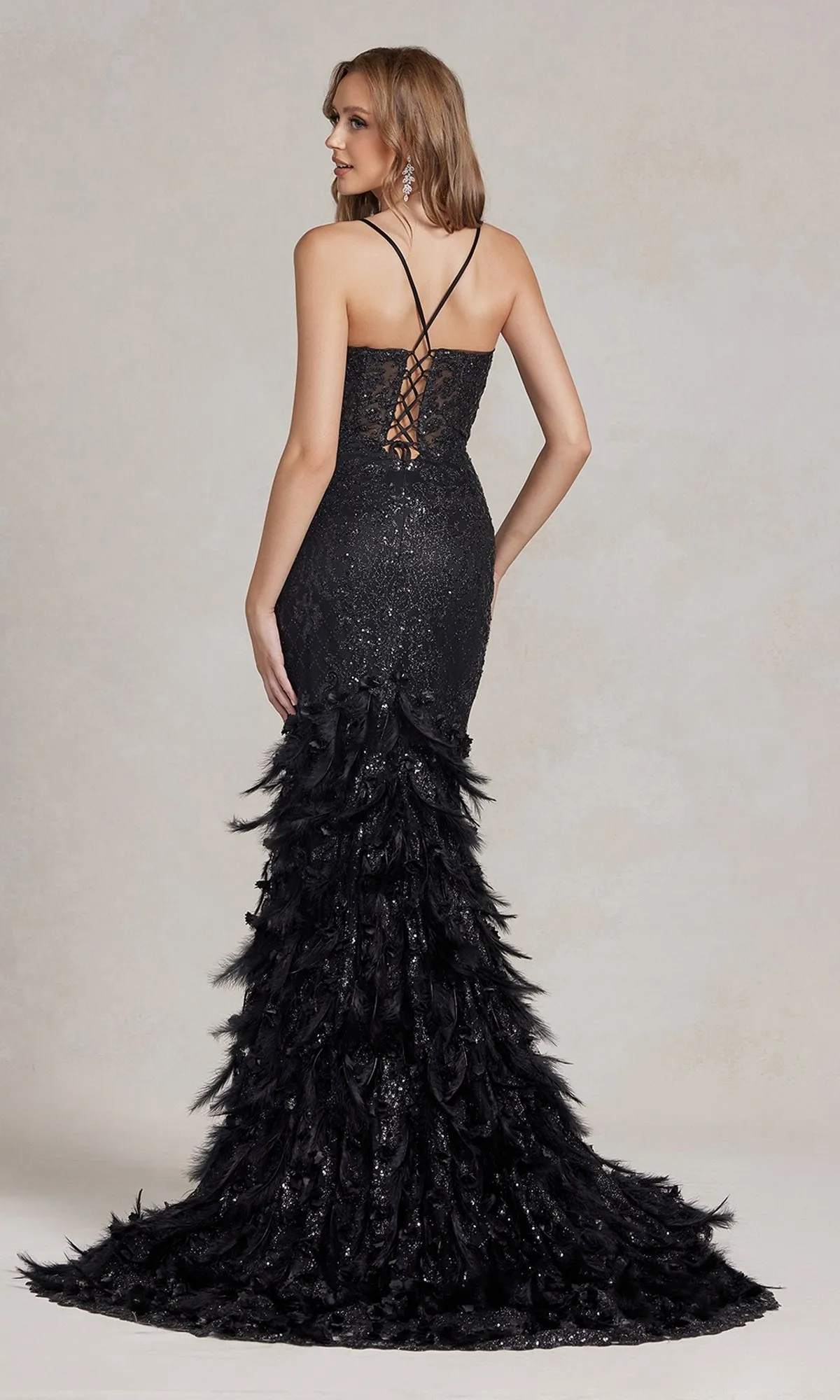 Sequin Prom Dress with Feathers and 3-D Flowers sold by PromGirl product image thumbnail 2