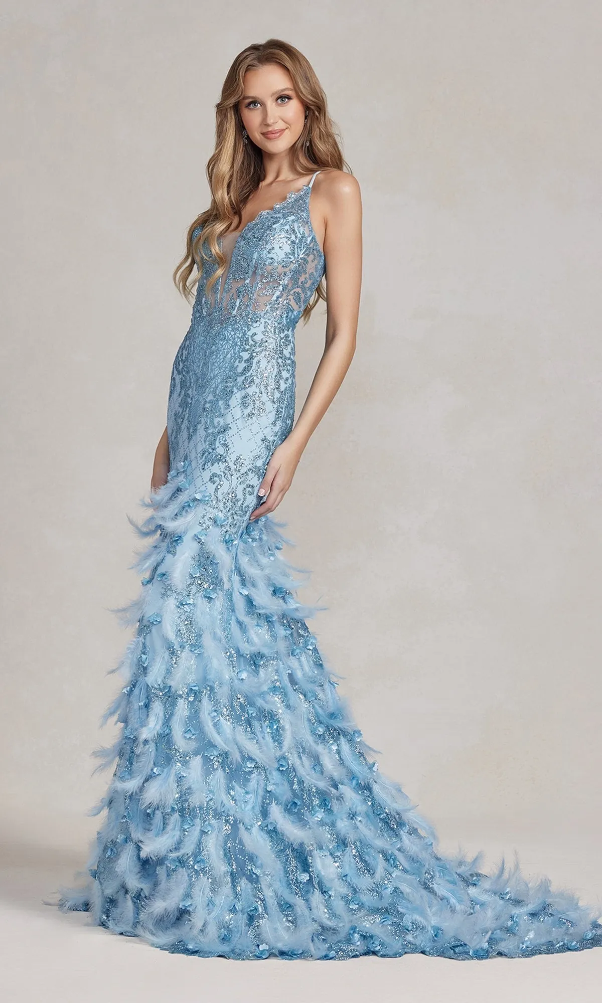 Sequin Prom Dress with Feathers and 3-D Flowers sold by PromGirl product image thumbnail 3
