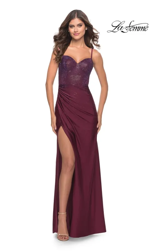 La Femme Embellished Long Sweetheart Prom Dress sold by PromGirl