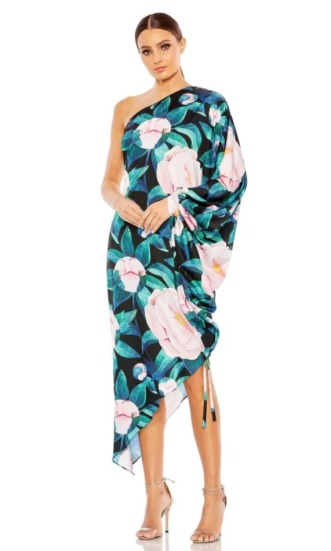 Short Print Wedding Guest Dress: Mac Duggal 11404 sold by PromGirl