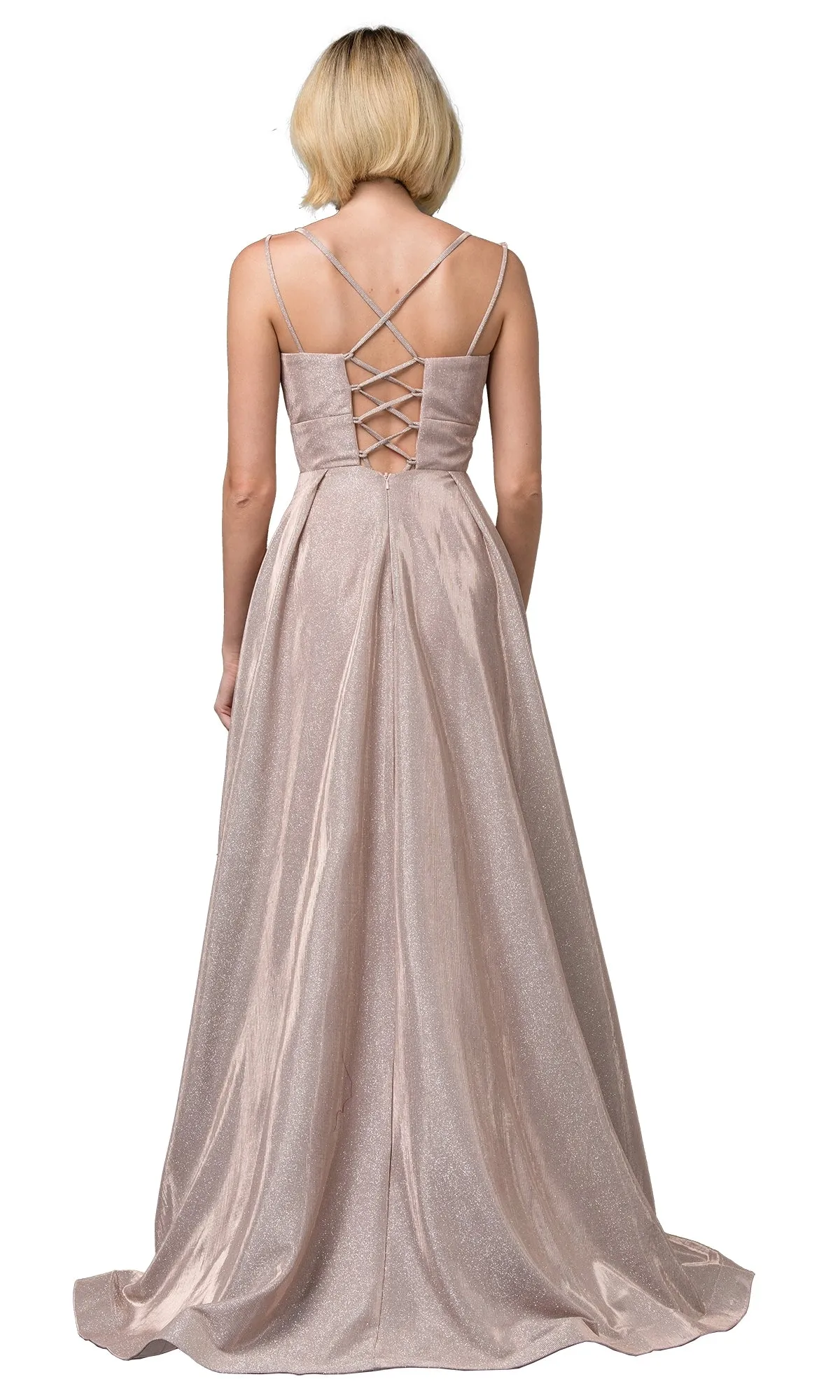 Lace-Up Long Gold Prom Dress: Dancing Queen 2611 sold by PromGirl product image thumbnail 2