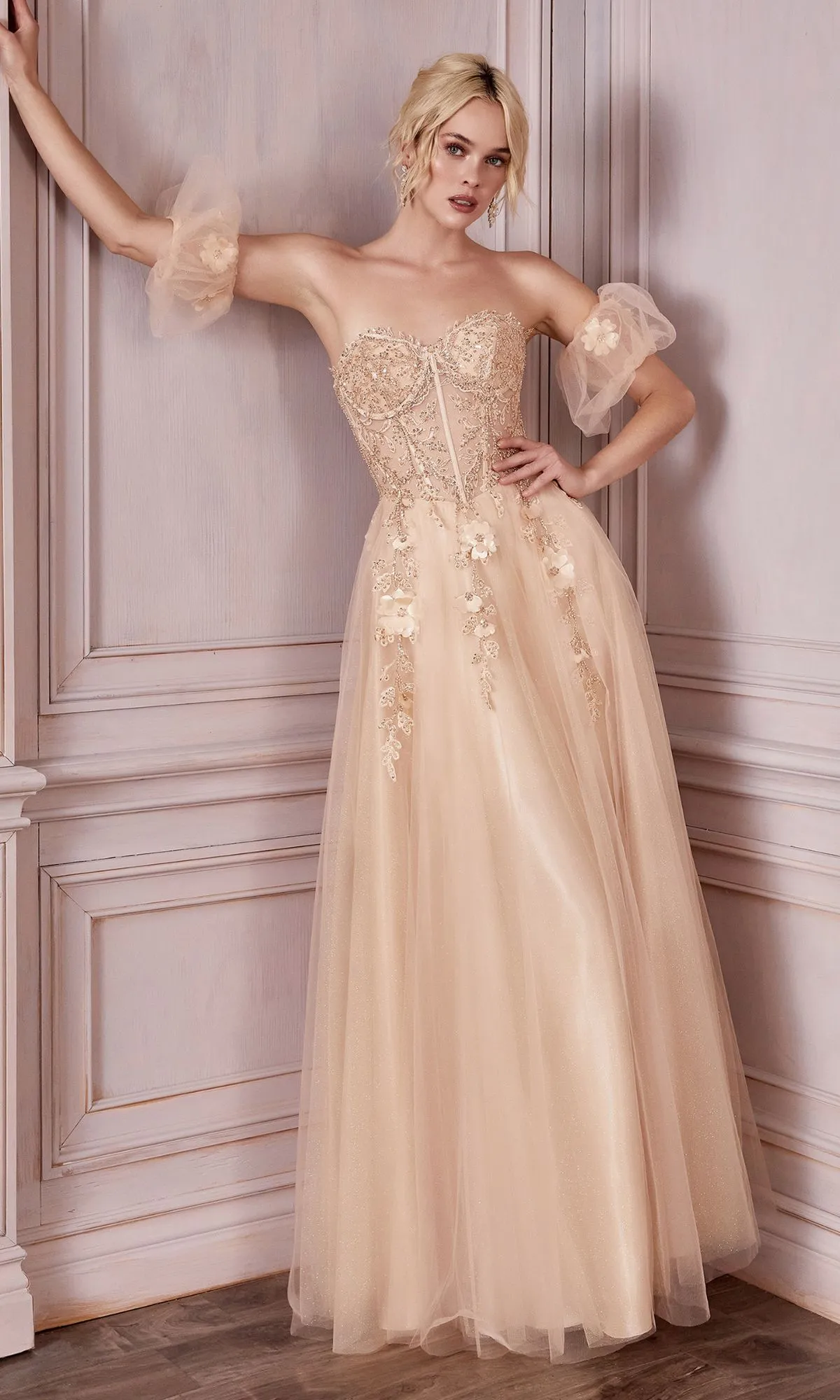 Puff Sleeve Strapless Long Prom Dress CD0191 sold by PromGirl