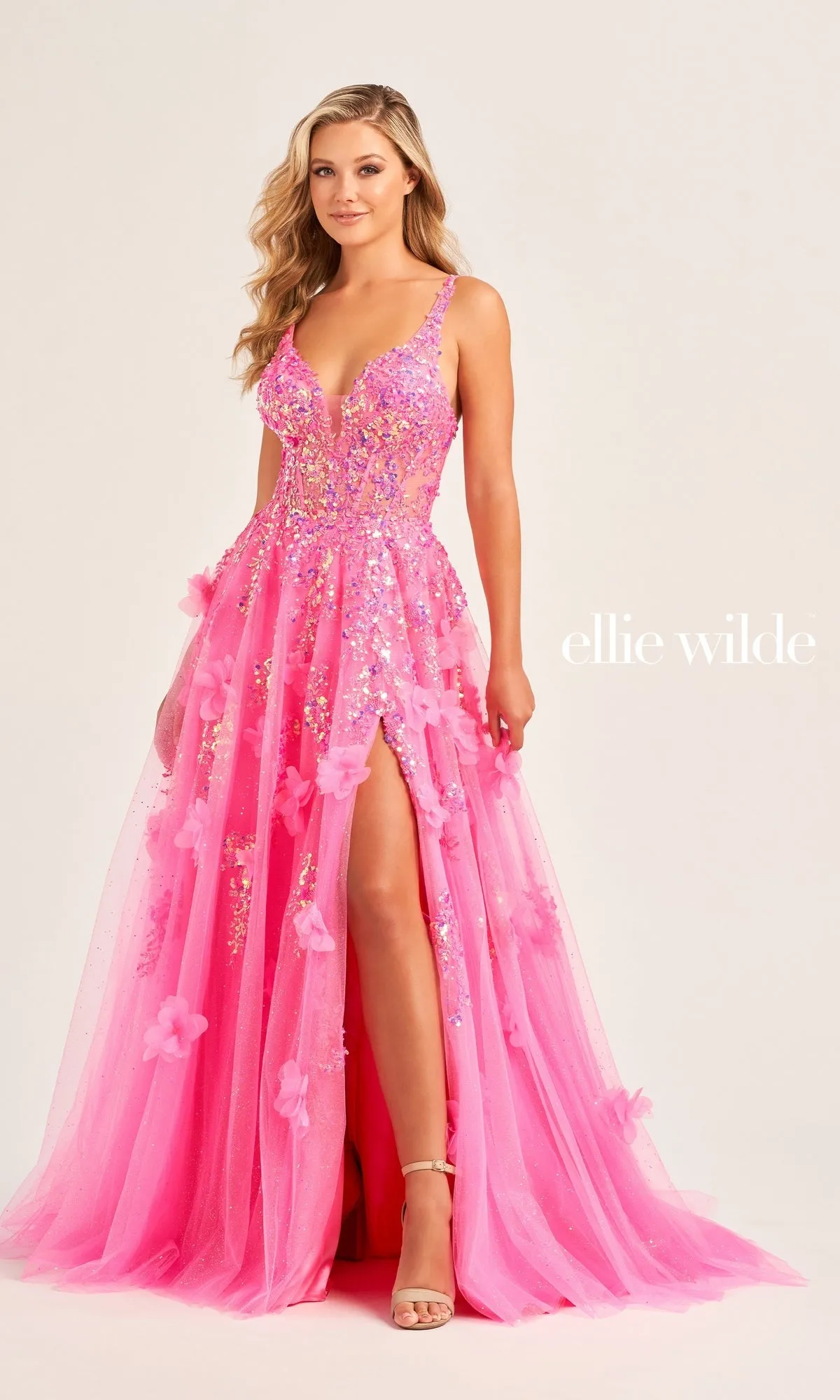 Long Glitter Prom Ball Gown EW35047 by Ellie Wilde sold by PromGirl product image thumbnail 3