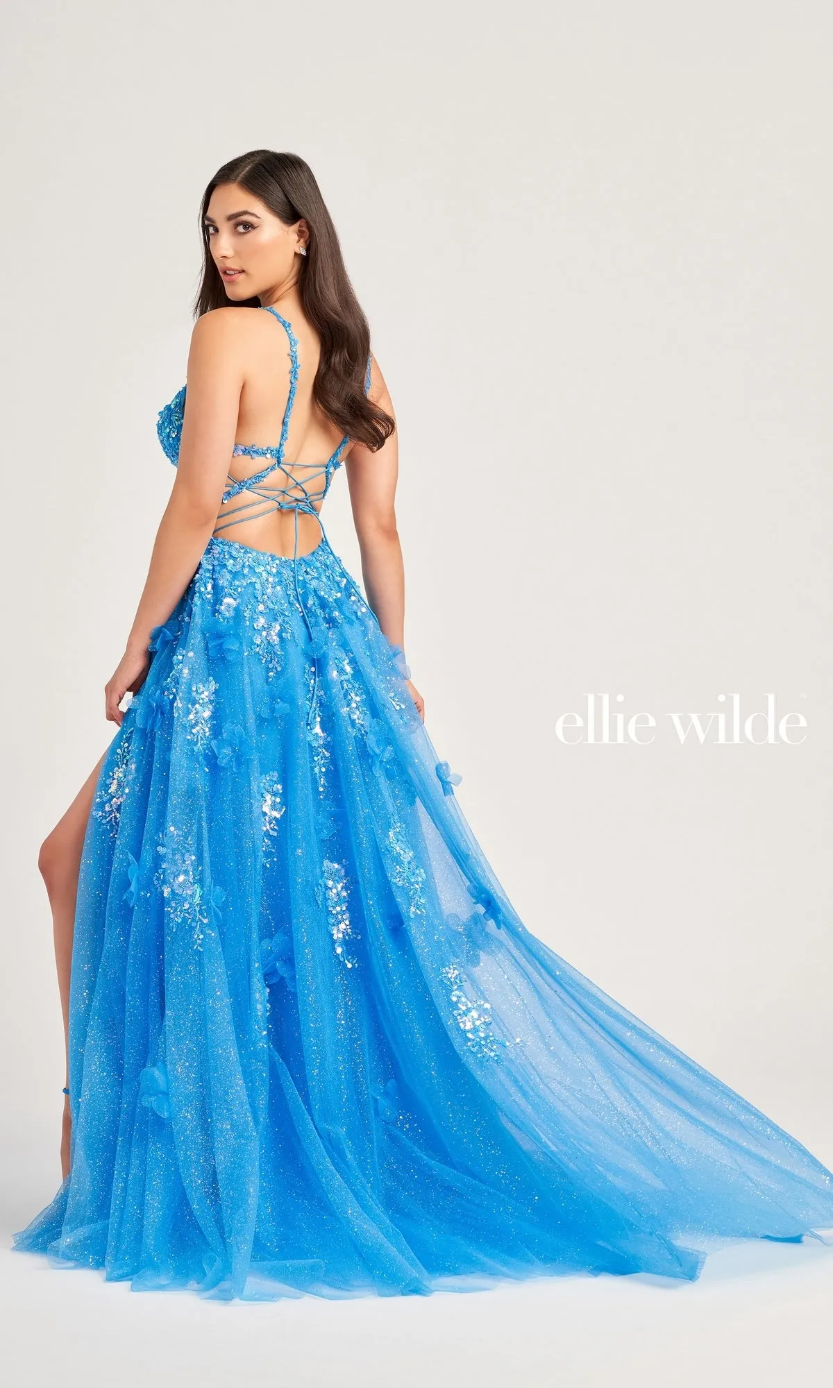 Long Glitter Prom Ball Gown EW35047 by Ellie Wilde sold by PromGirl product image thumbnail 2