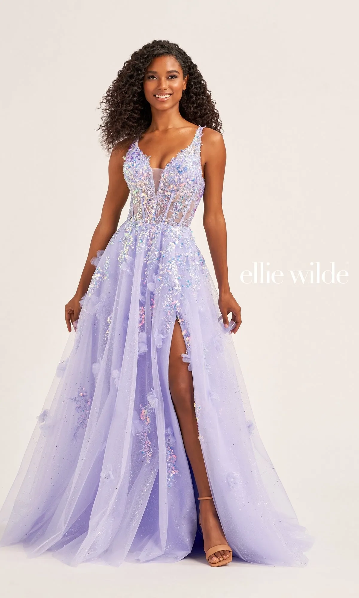 Long Glitter Prom Ball Gown EW35047 by Ellie Wilde sold by PromGirl product image thumbnail 4