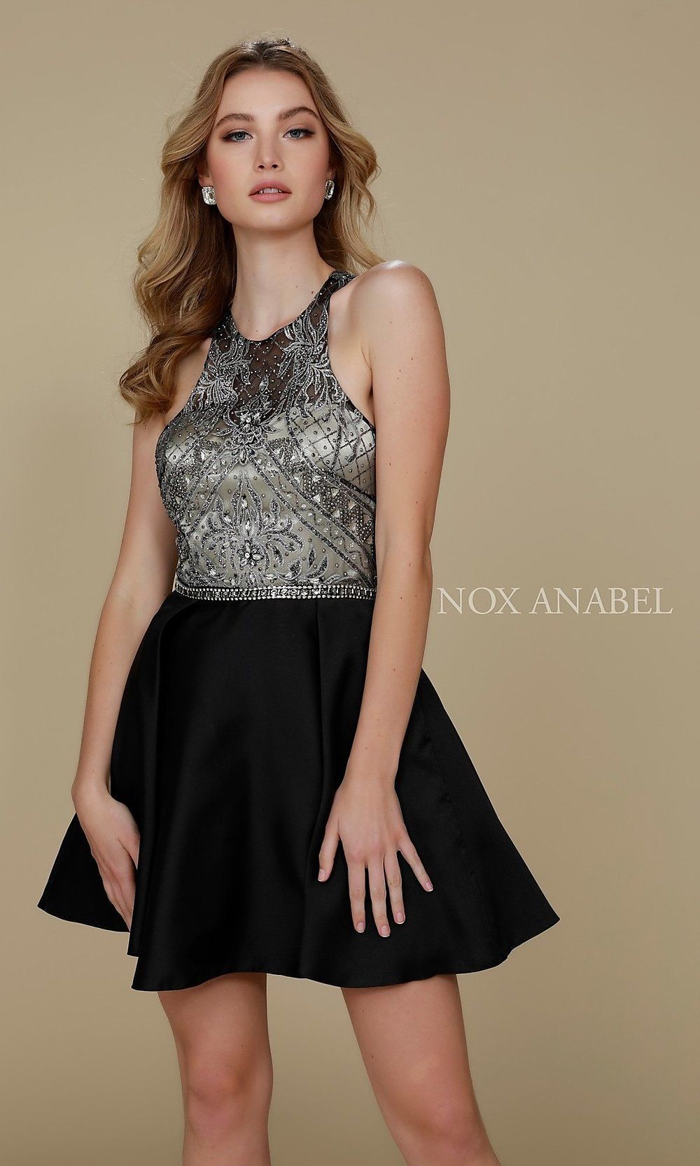 Beaded Sheer-Bodice A-Line Short Homecoming Dress sold by PromGirl