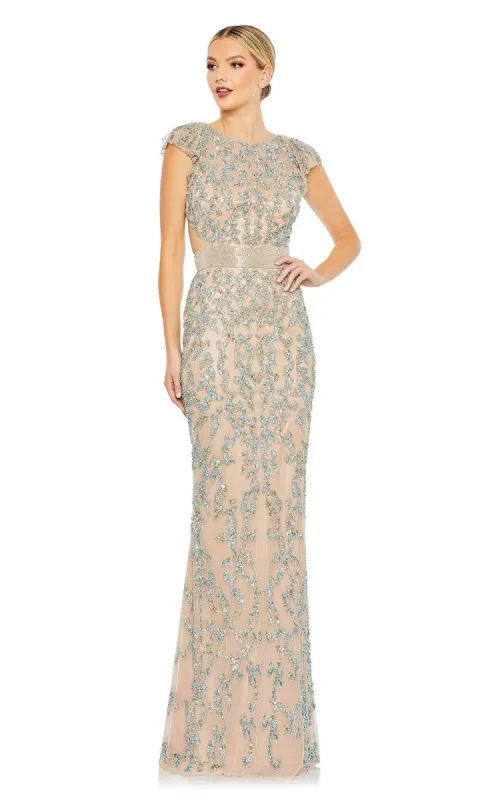 Long Nude Beaded Formal Dress: Mac Duggal 5689 sold by PromGirl