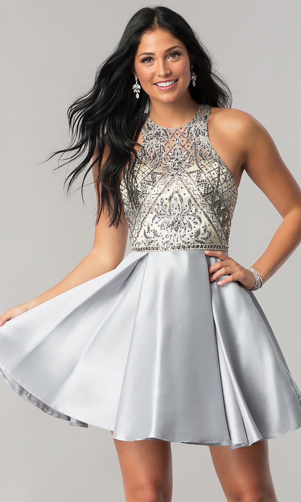 Beaded Sheer-Bodice A-Line Short Homecoming Dress sold by PromGirl product image thumbnail 3
