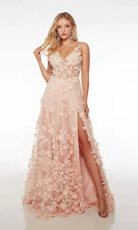 Alyce Backless Sheer-Corset Floral Prom Dress 61533 sold by PromGirl