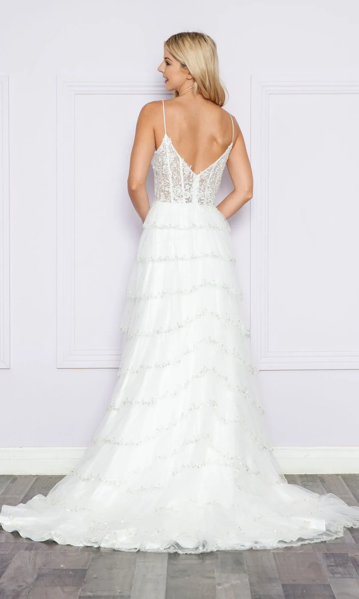 Ruffled Long A-Line Tiered Prom Dress: Poly 9404 sold by PromGirl product image thumbnail 2