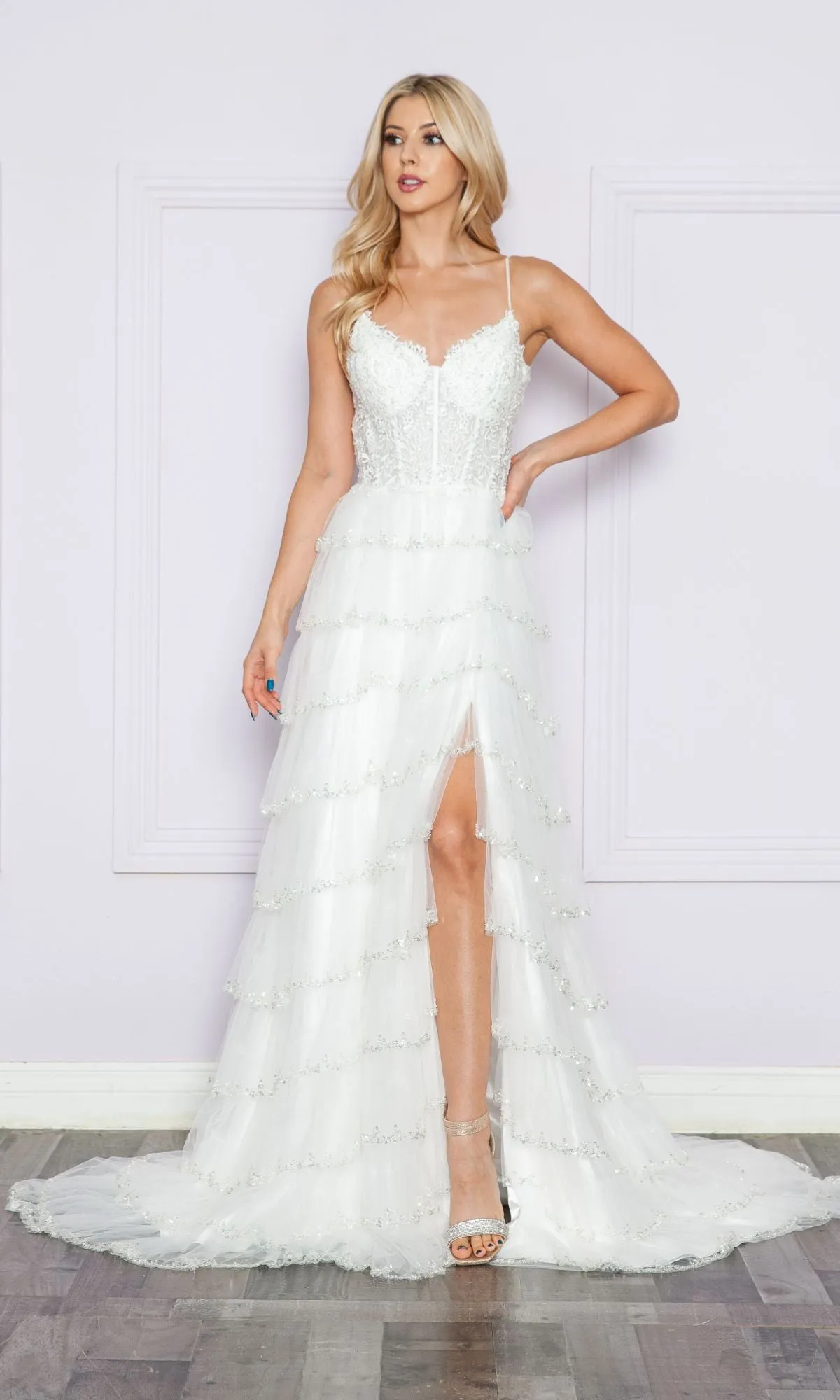 Ruffled Long A-Line Tiered Prom Dress: Poly 9404 sold by PromGirl product image thumbnail 4