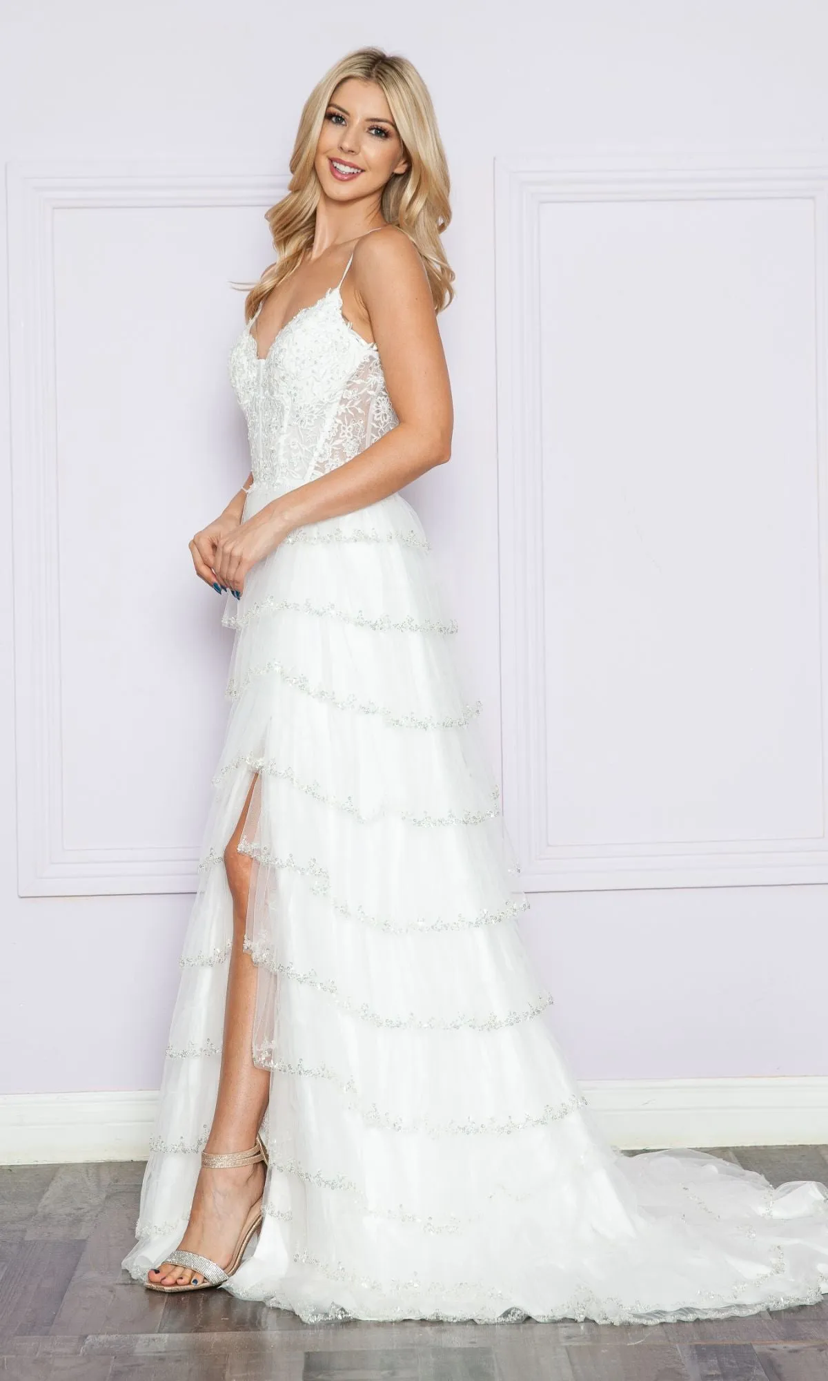 Ruffled Long A-Line Tiered Prom Dress: Poly 9404 sold by PromGirl product image thumbnail 5