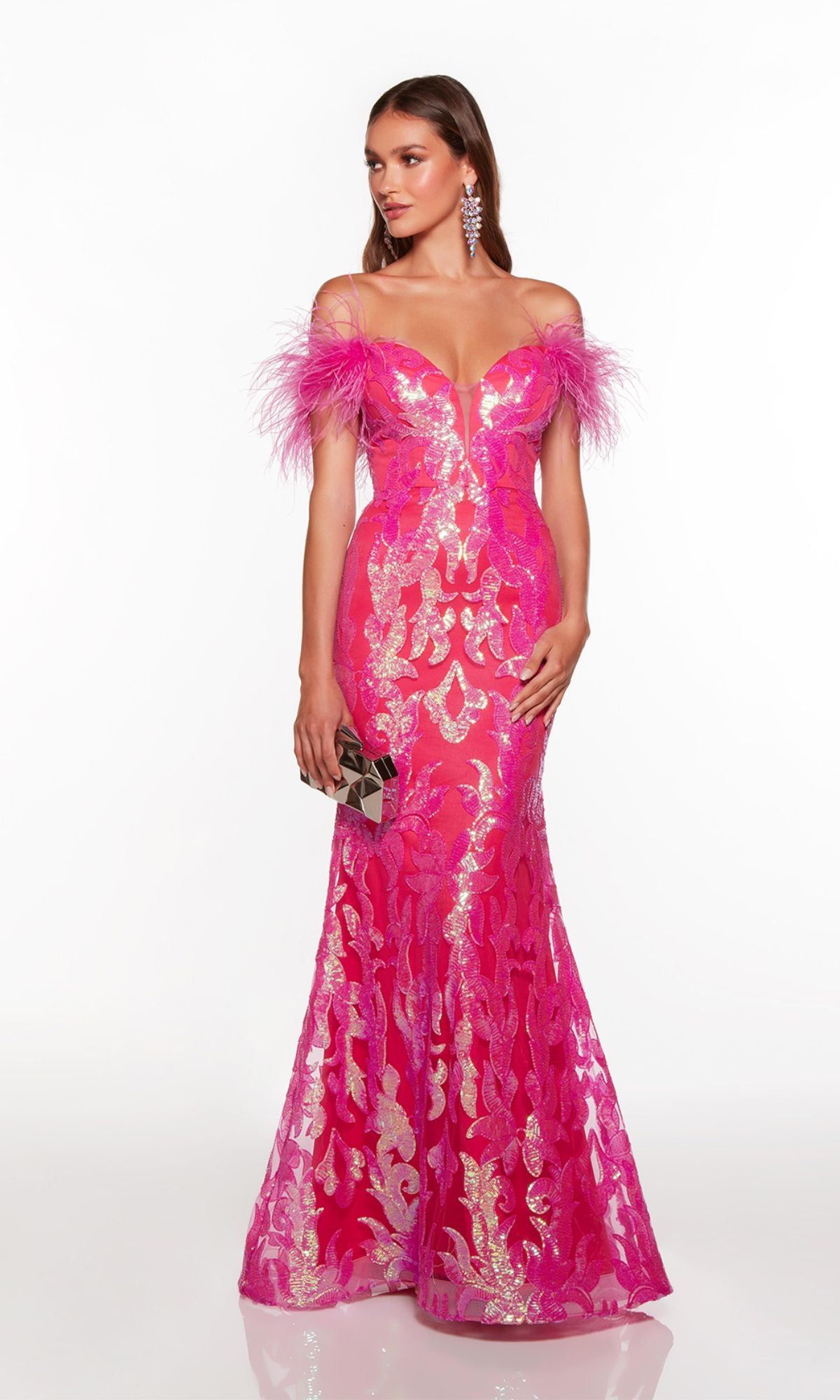 Feathered Off-the-Shoulder Long Sequin Prom Dress sold by PromGirl product image thumbnail 3