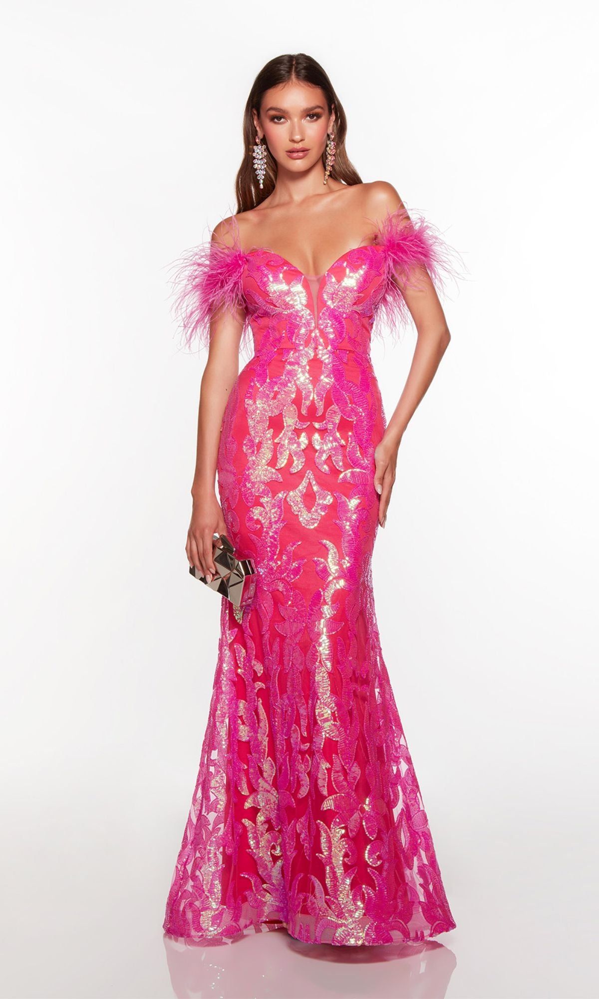 Feathered Off-the-Shoulder Long Sequin Prom Dress sold by PromGirl product image thumbnail 5