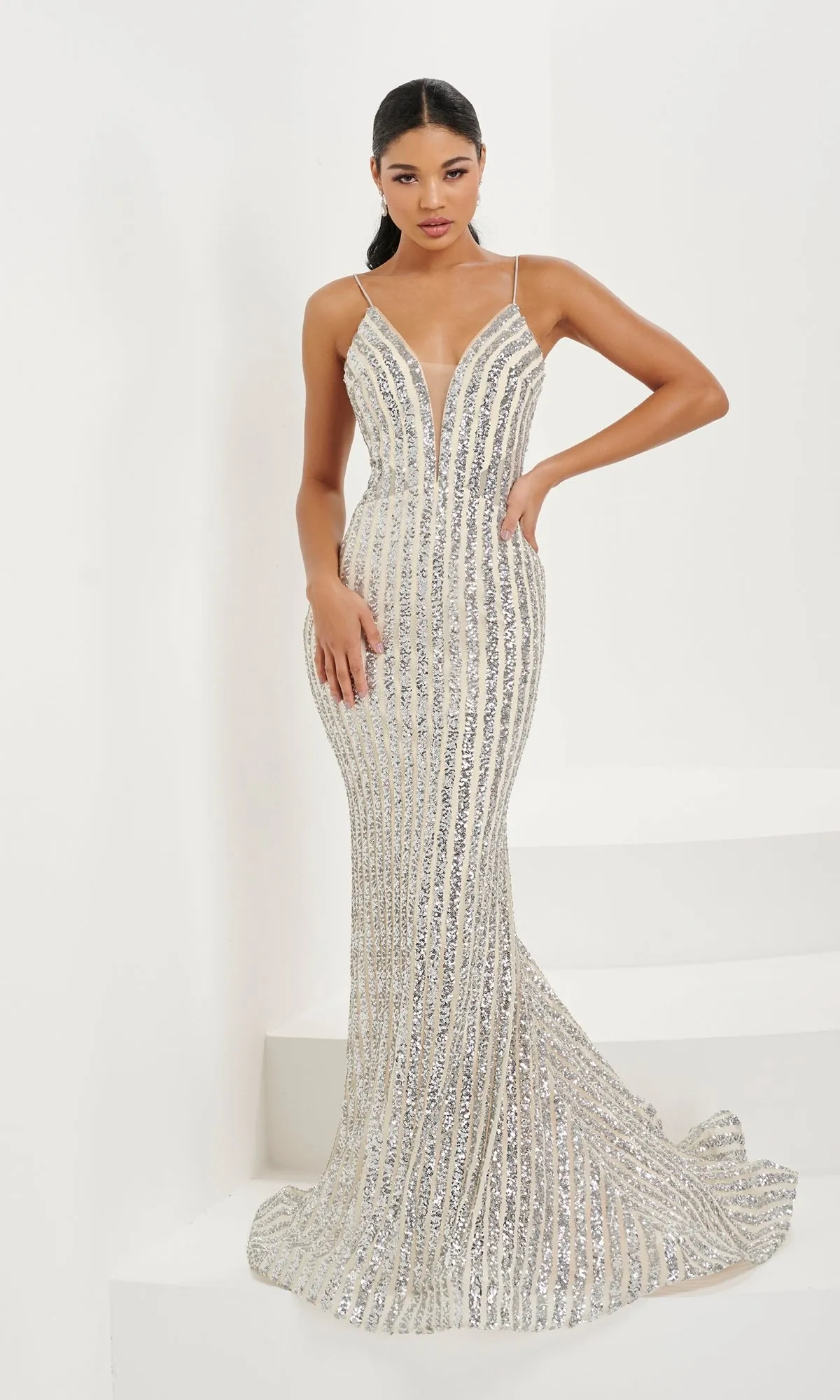 Tiffany Striped Sequin Mermaid Prom Dress 16092 sold by PromGirl product image thumbnail 3