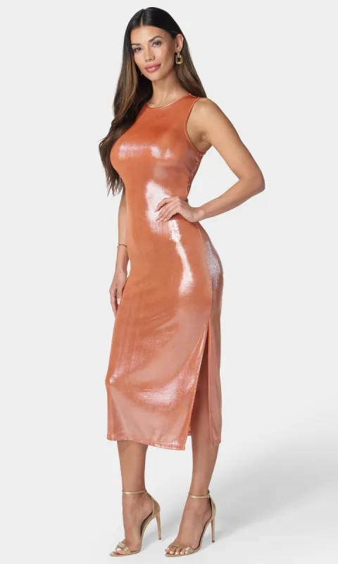 Orange Metallic Tight Midi Party Dress 703735FSL sold by PromGirl