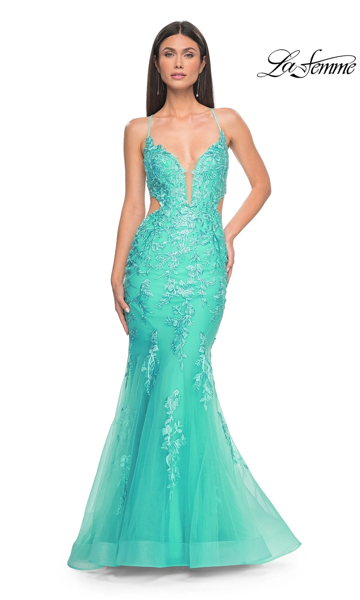 La Femme Long Lace Mermaid Prom Dress 31133 sold by PromGirl