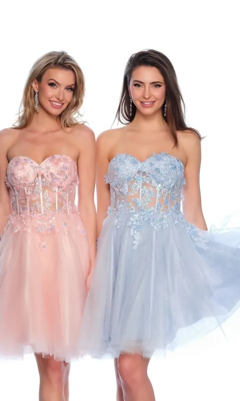 Dave & Johnny Sheer Glitter Homecoming Dress 11973 sold by PromGirl