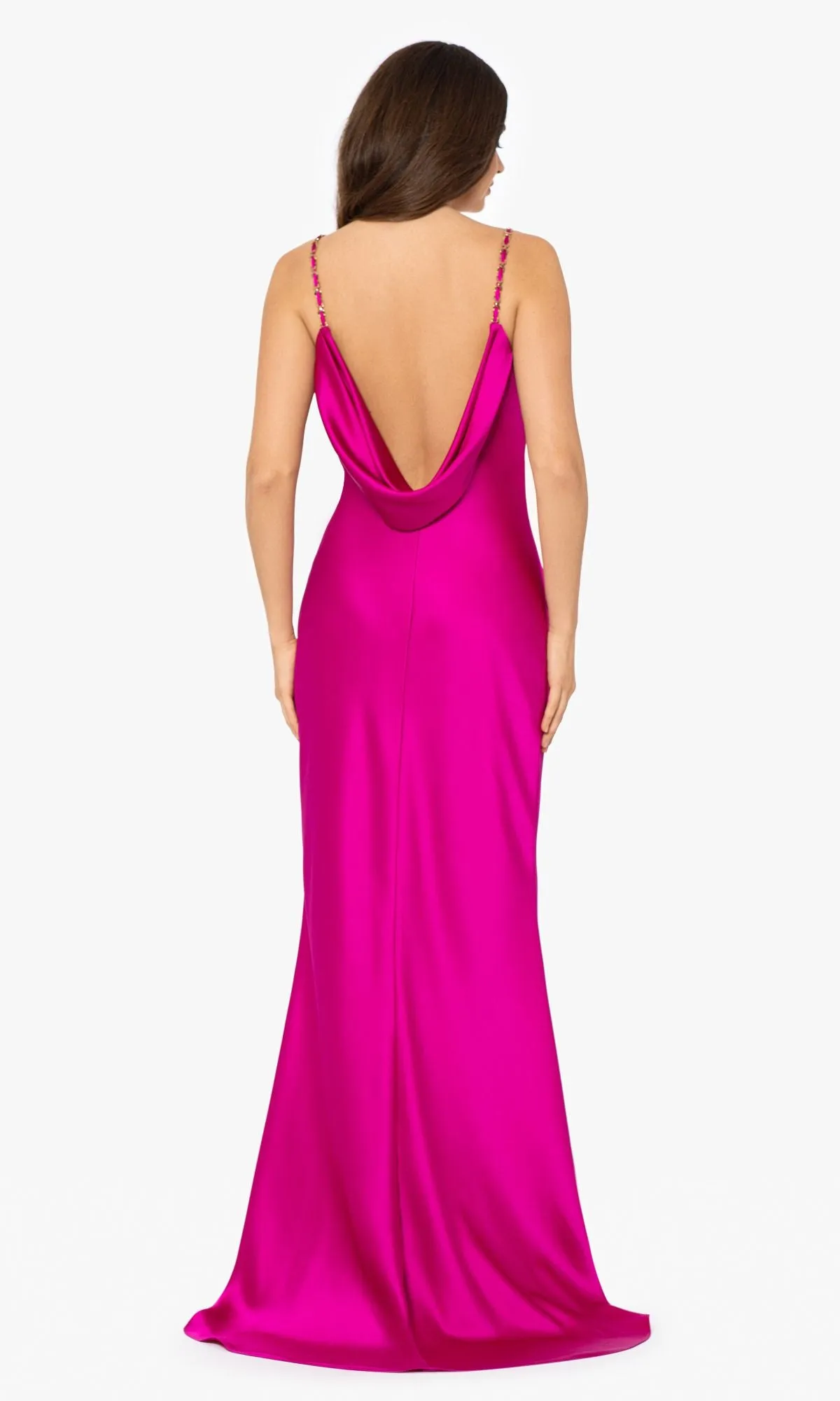 Magenta Pink Satin Prom Dress with Cowl Open Back sold by PromGirl product image thumbnail 2