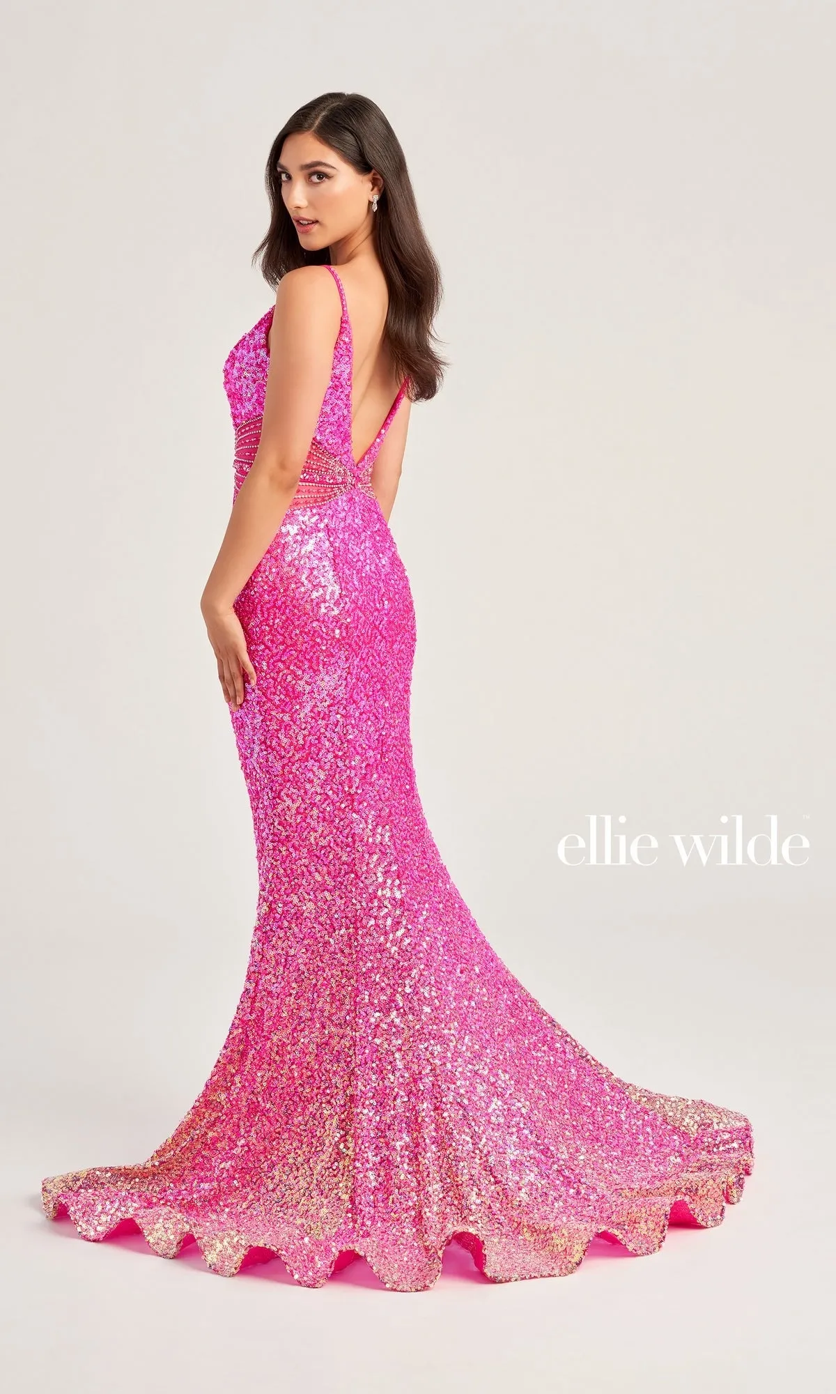 Sheer-Waist Ellie Wilde Beaded Prom Dress EW35044 sold by PromGirl product image thumbnail 2
