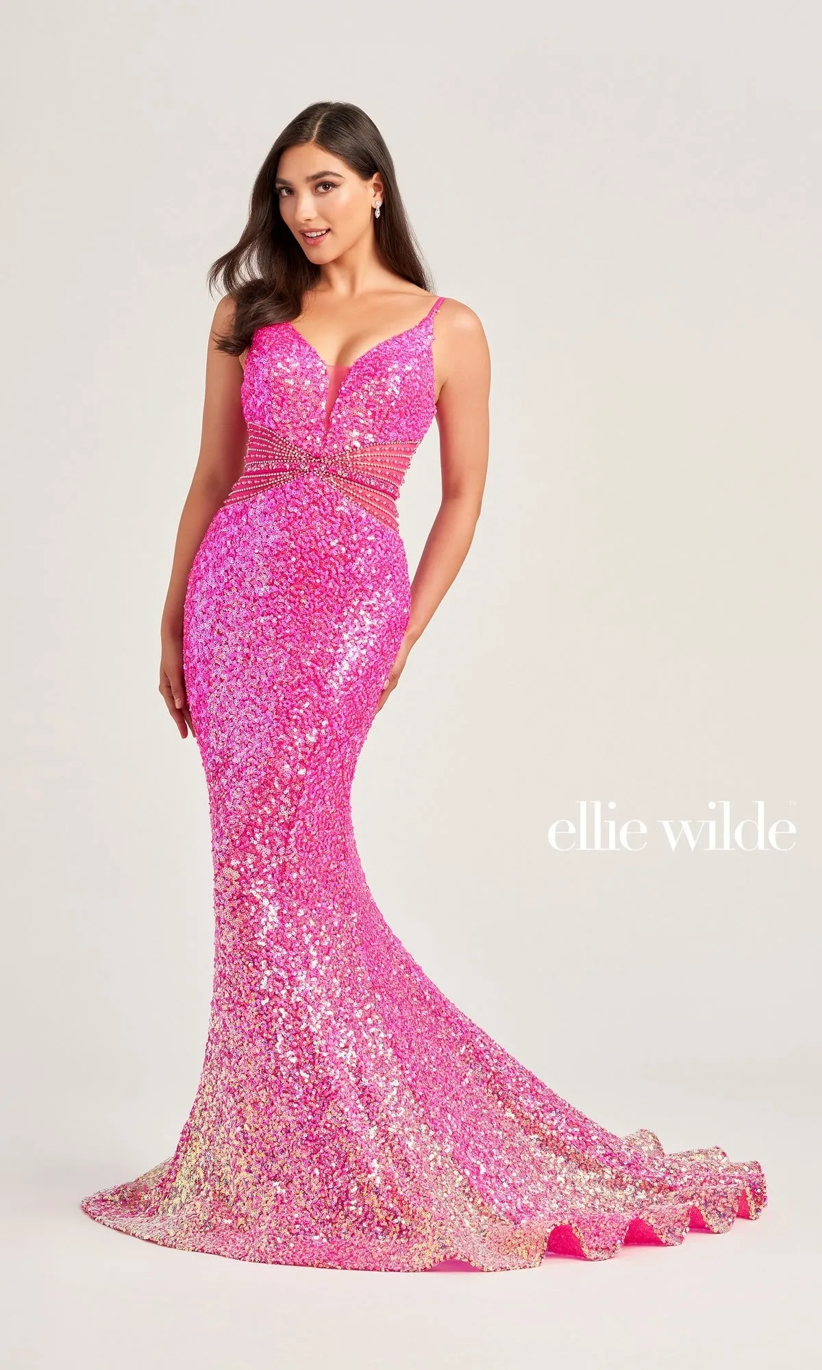 Sheer-Waist Ellie Wilde Beaded Prom Dress EW35044 sold by PromGirl product image thumbnail 3