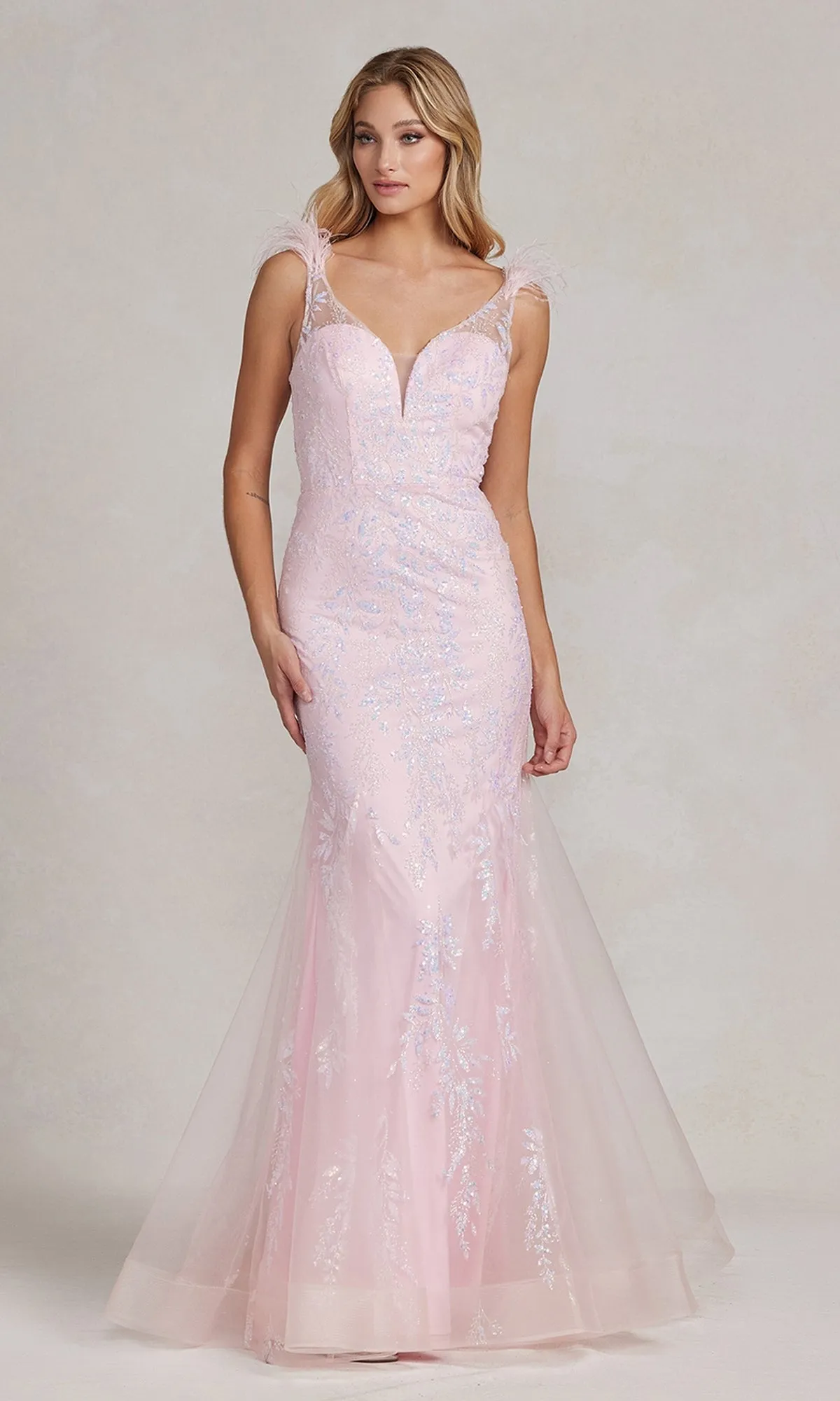 Feather Strap Mermaid Prom Dress sold by PromGirl product image thumbnail 3