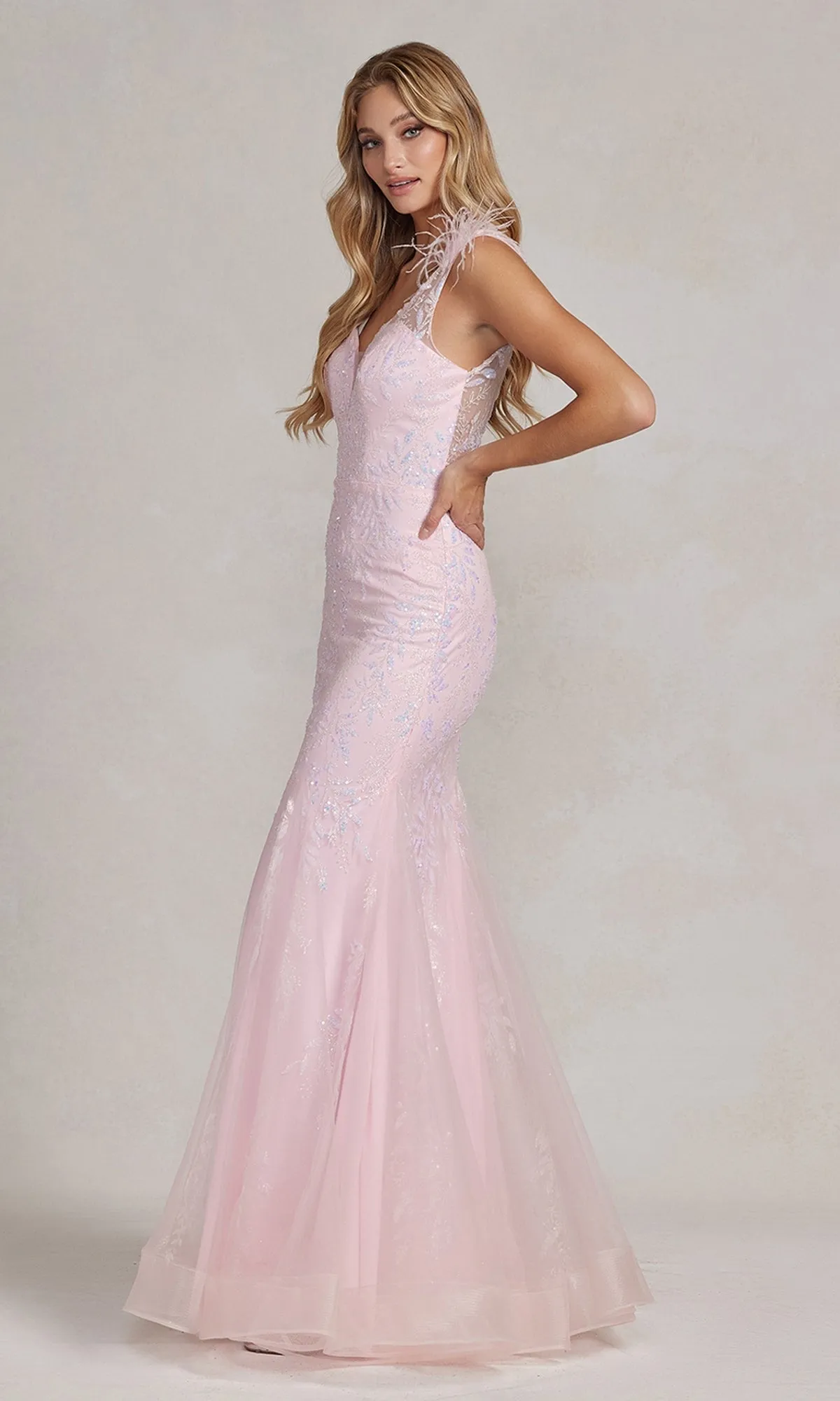 Feather Strap Mermaid Prom Dress sold by PromGirl product image thumbnail 4
