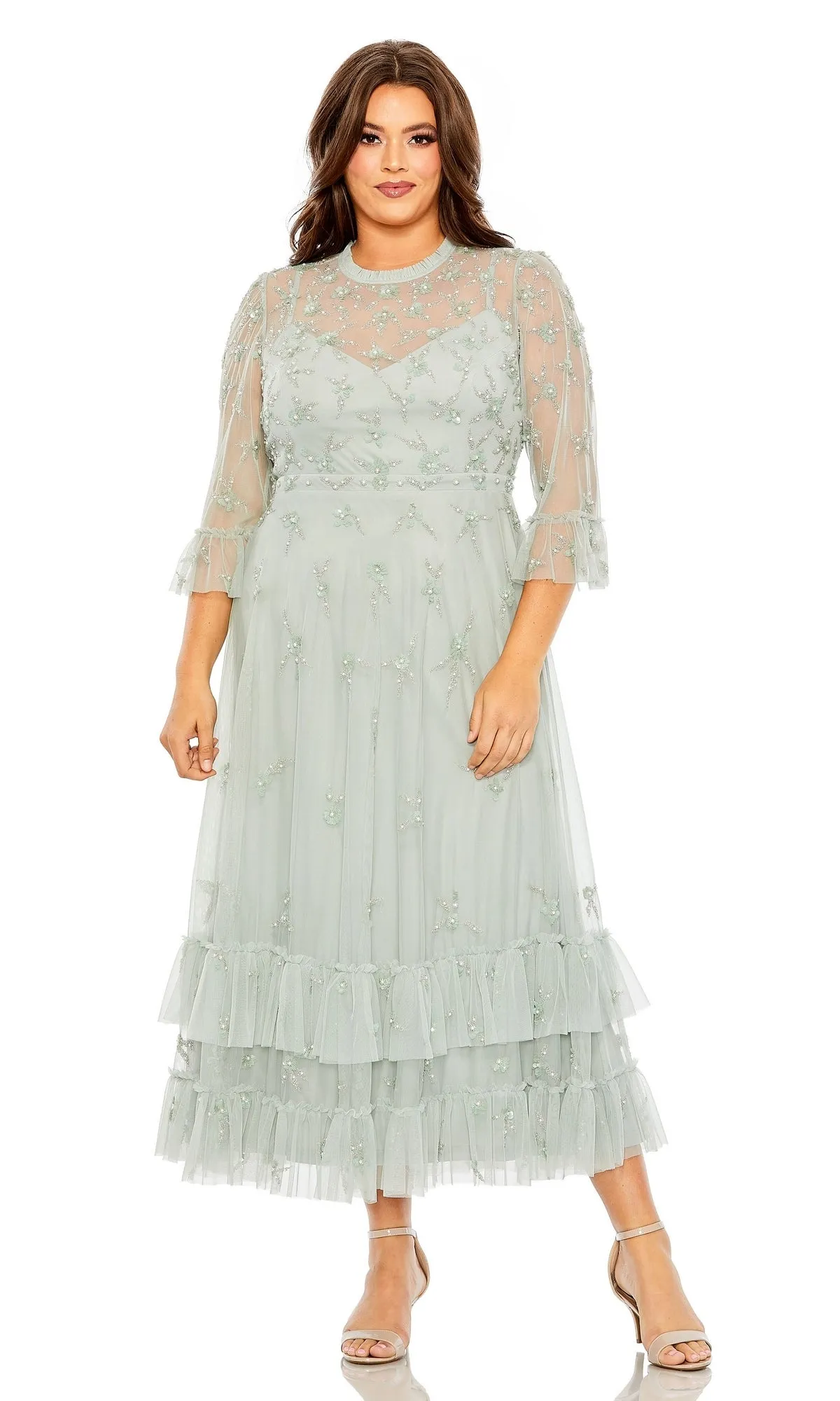 Tea-Length Plus-Size Formal Dress 9263 by Mac Duggal sold by PromGirl