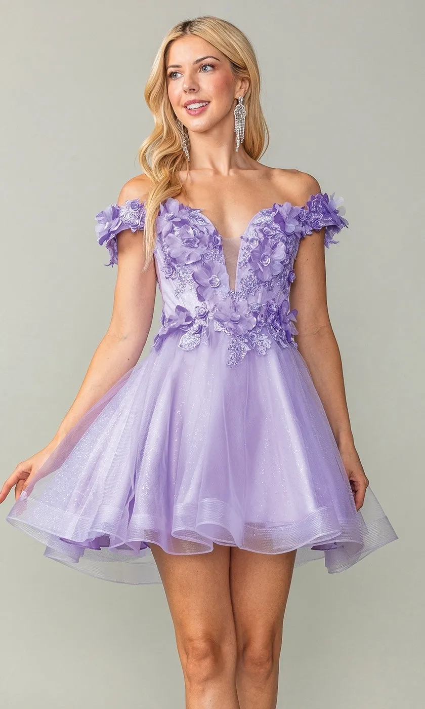 Off-the-Shoulder Short Babydoll Hoco Dress 3344 sold by PromGirl