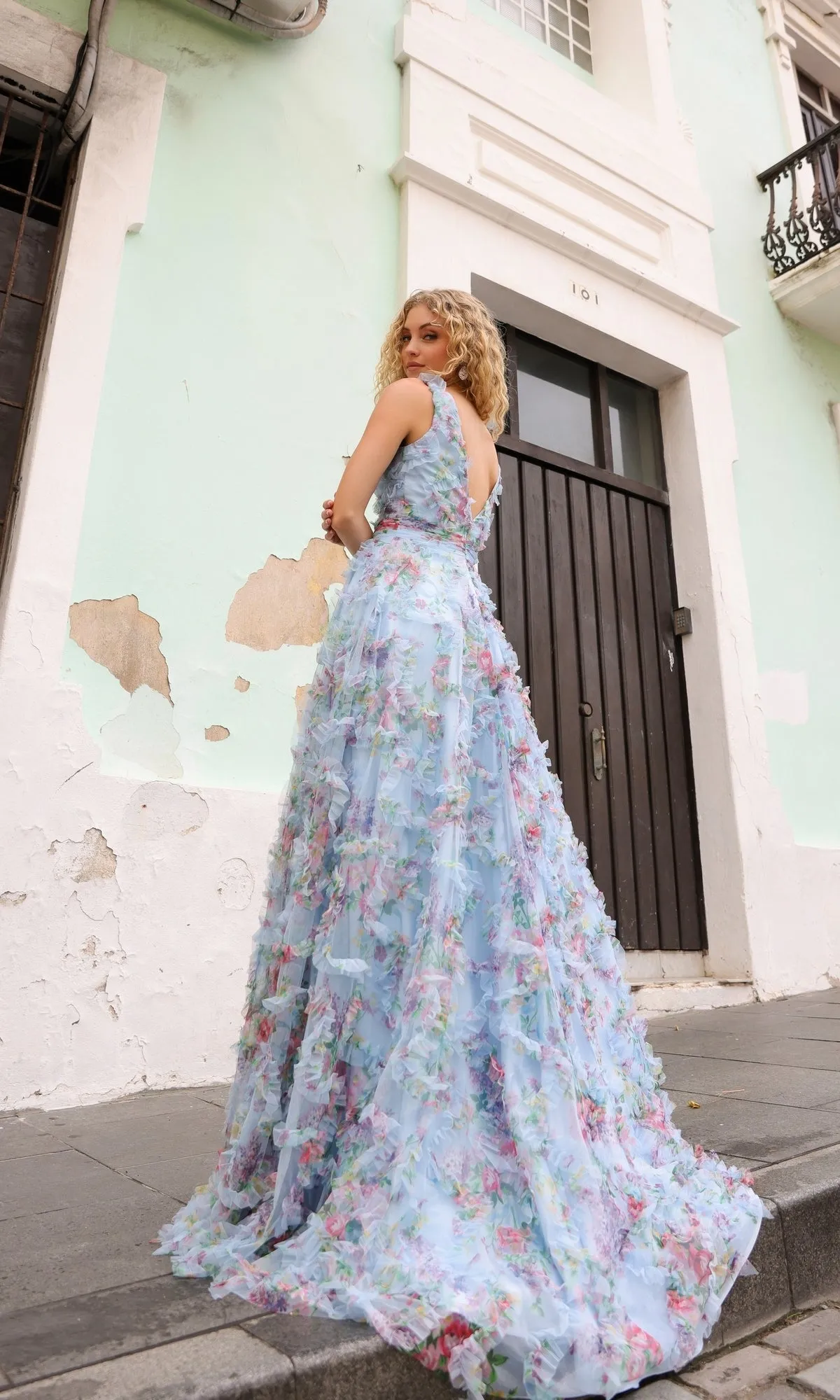 Pastel Print Long Prom Dress: Nox Anabel E1445 sold by PromGirl product image thumbnail 2