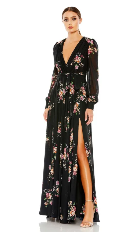 Long Black Print Formal Dress: Mac Duggal 55661 sold by PromGirl