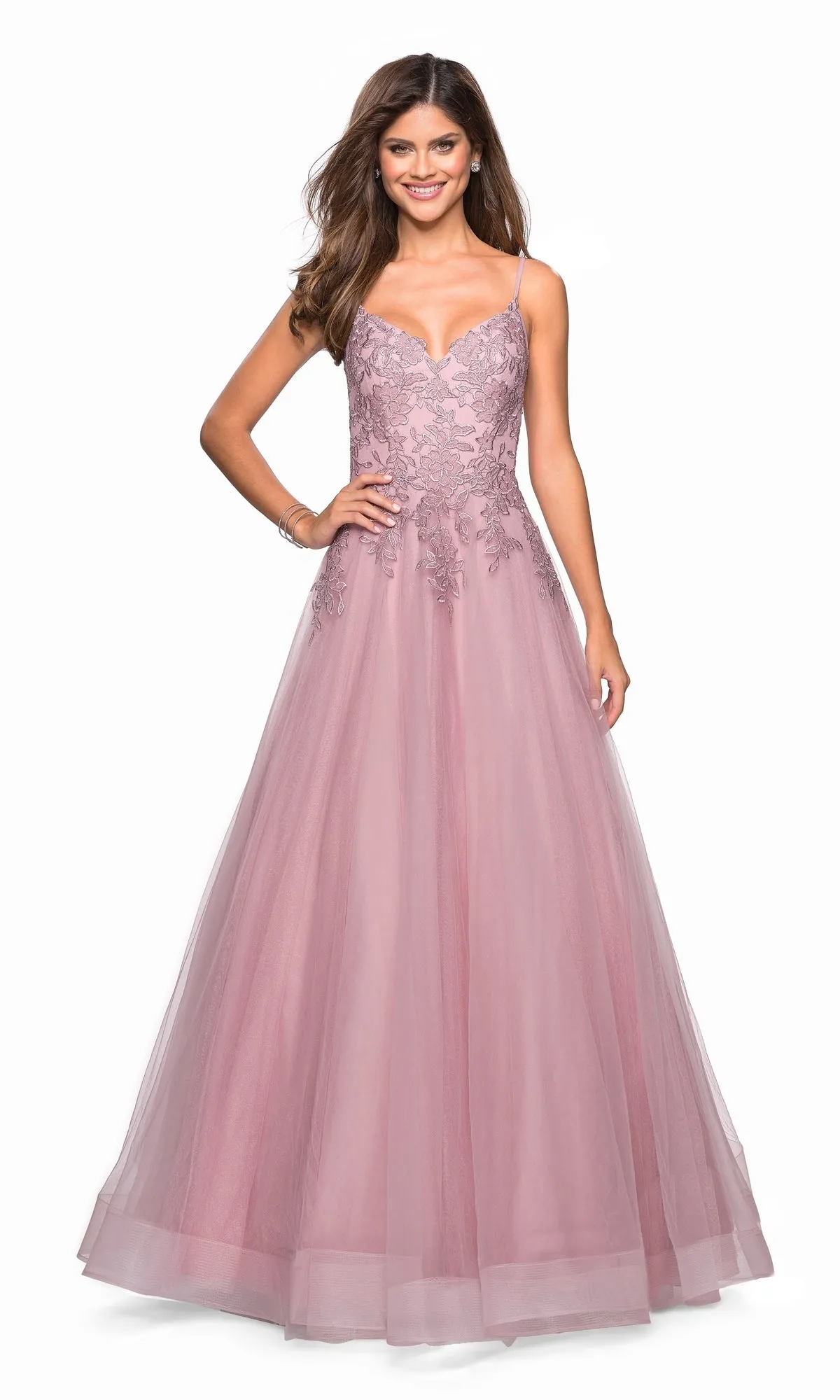 Cut-Out Embroidered Tulle Prom Dress: La Femme 27569 sold by PromGirl